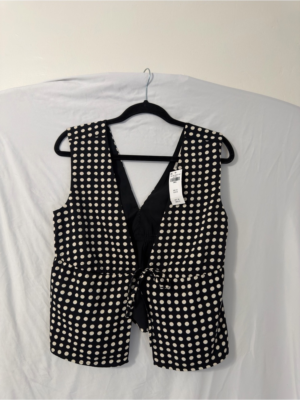 Abercrombie & Fitch Black and Cream Polka Dot Tie-Front Sleeveless Jumpsuit